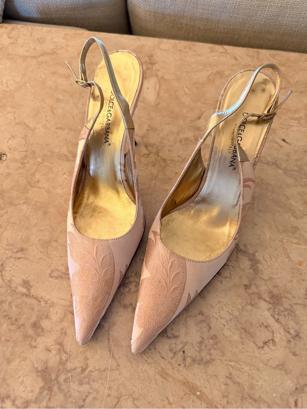 Dolce & Gabbana Pink Brocade Pointed Slingback Heels